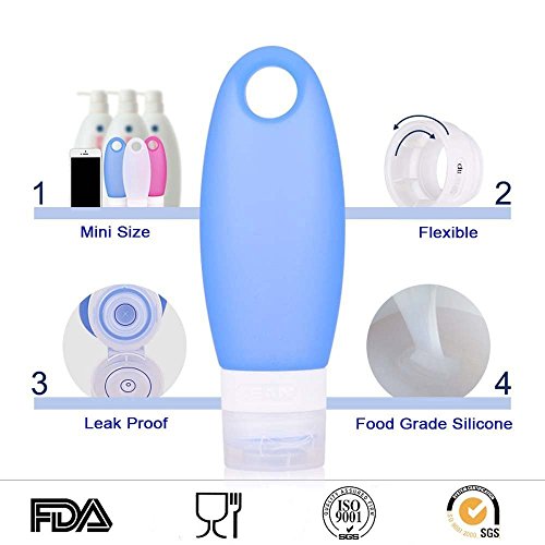 SANTREST Botellas De Silicona Conjunto De Viaje 98 ml/3.3 FL Oz Reutilizables y Plegable Aprobado por La TSA(7 Pack Multi)