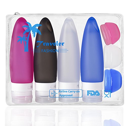 SANTREST Botellas De Silicona Conjunto De Viaje 98 ml/3.3 FL Oz Reutilizables y Plegable Aprobado por La TSA(7 Pack Multi)