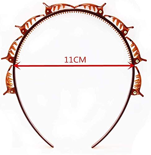 saonan 2Pcs Double Bangs Hairstyle Hairpin, Bangs Braid Headband Hair Styling Barrettes Clips, Women's Hair Hoop Band Headband with Tooth Hair Braid Tool Twist Clip Send Two Hairpins (Black+Brown)