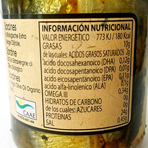 Sardinas PESASUR Aceite de Oliva Virgen Extra Ecológico Tarro Vidrio [Pack 2 ud x 195 g]