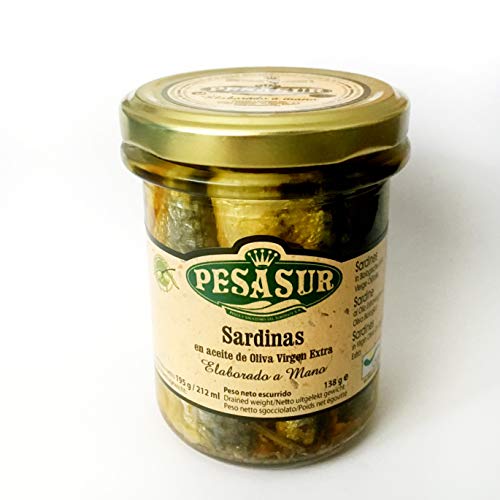 Sardinas PESASUR Aceite de Oliva Virgen Extra Ecológico Tarro Vidrio [Pack 2 ud x 195 g]