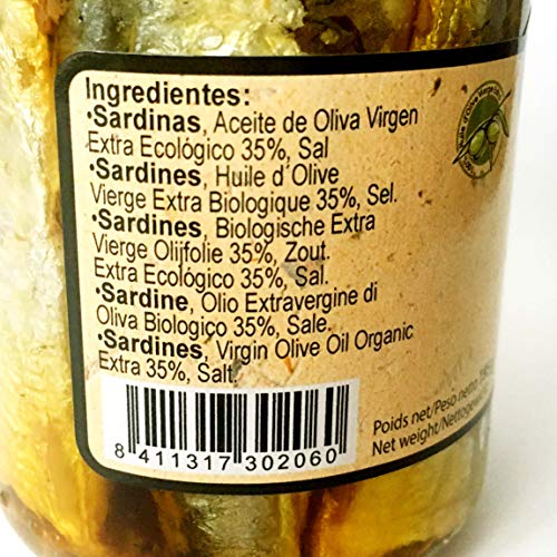 Sardinas PESASUR Aceite de Oliva Virgen Extra Ecológico Tarro Vidrio [Pack 2 ud x 195 g]