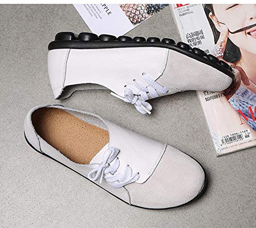 Scarpe Basse Donna,vintage Original Ronda Casual Empalme Puntera Cerrada Lace Up Cómodo Y Suave Cuero Natural mocasines Con Suela De Goma Suave Barco Zapatos Zapatos Planos Exteriores Damas De Blan