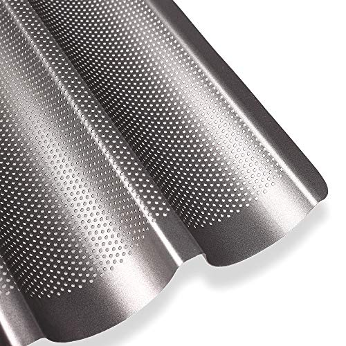 Schramm® Bandeja para baguettes con revestimiento antiadherente para 3 baguettes 38,5 x 28,5 cm Lata de baguettes Bandeja de horneado para baguettes Bandeja de horneado para pan