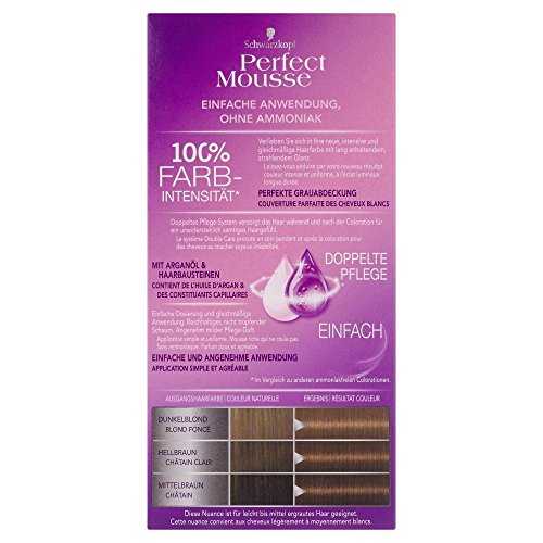 Schwarzkopf Perfect Mousse Colorante de espuma permanente 665 | Chocolate Oro Nivel 3 | 1 paquete | 1 x 93 ml
