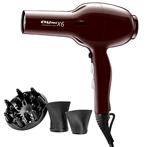 Secador de Pelo Profesional Secador Profesional con Función Iónico Cerámica, Motor AC de 2300W, 2 Boquillas Concentradoras y Difusor, 2 Velocidades y 3 Temperaturas, Color Rojo.