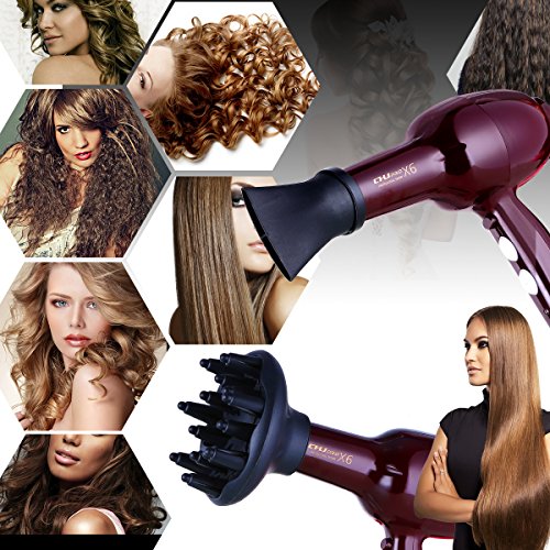 Secador de Pelo Profesional Secador Profesional con Función Iónico Cerámica, Motor AC de 2300W, 2 Boquillas Concentradoras y Difusor, 2 Velocidades y 3 Temperaturas, Color Rojo.