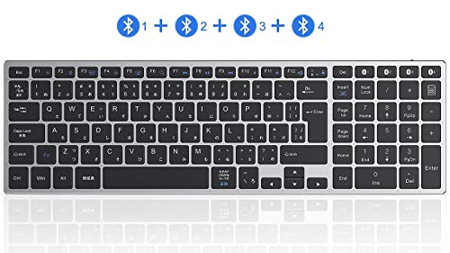Seenda - Teclado Bluetooth con 4 canales Bluetooth, ultrafino recargable, de aluminio, teclado inalámbrico QWERTZ de tamaño completo para Windows PC/portátil/teléfono móvil/tablet