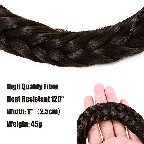 SEGO Extensiones de Cabello Diadema Trenza Elástica Mujer Pelo Sintético Se Ve Natural Accesorios Fishtail Braid Hair Headband Fluffy [Castaño Oscuro]