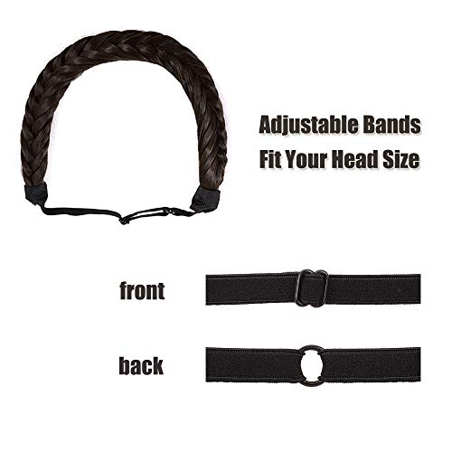 SEGO Extensiones de Cabello Diadema Trenza Elástica Mujer Pelo Sintético Se Ve Natural Accesorios Fishtail Braid Hair Headband Fluffy [Castaño Oscuro]