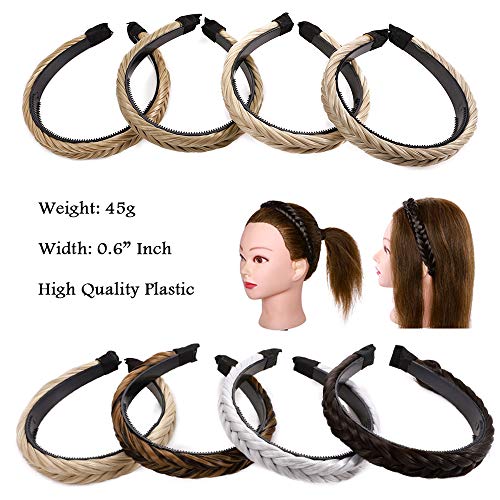 SEGO Extensiones de Cabello Diadema Trenza Elástica Mujer Pelo Sintético Se Ve Natural Accesorios Fishtail Braided Hair Headband Head Hoop [Rubio Miel/Blanqueador Rubio]