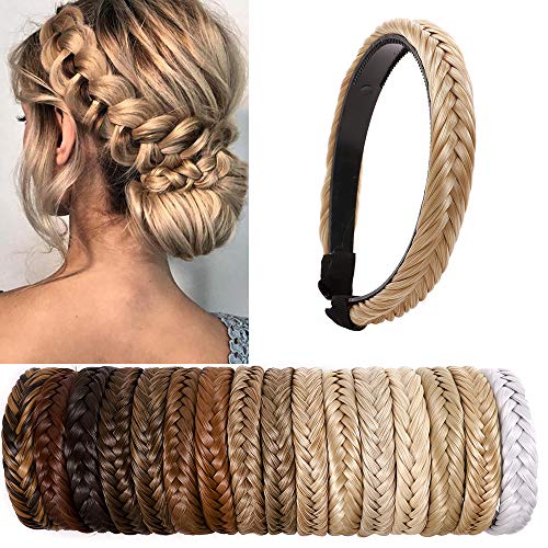 SEGO Extensiones de Cabello Diadema Trenza Elástica Mujer Pelo Sintético Se Ve Natural Accesorios Fishtail Braided Hair Headband Head Hoop [Rubio Miel/Blanqueador Rubio]