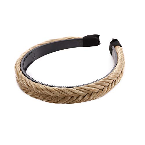 SEGO Extensiones de Cabello Diadema Trenza Elástica Mujer Pelo Sintético Se Ve Natural Accesorios Fishtail Braided Hair Headband Head Hoop [Rubio Miel/Blanqueador Rubio]
