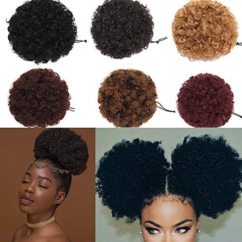SEGO Moño Postizo Afro Rizado Pelo Sintético Como Pelo Natural [Castaño Oscuro] Coleteros Recogidos para Mujer Extensiones de Cabello Clip Colota Postiza (50g)
