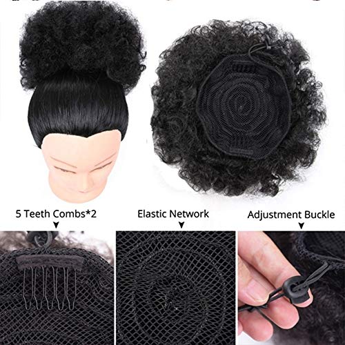 SEGO Moño Postizo Afro Rizado Pelo Sintético Como Pelo Natural [Castaño Oscuro] Coleteros Recogidos para Mujer Extensiones de Cabello Clip Colota Postiza (50g)