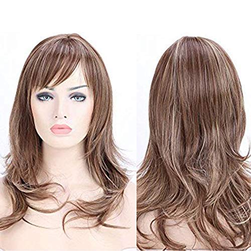 SEGO Pelucas Castañas con Mechas Rubias Mujer Largas Rizadas Pelo Sintético Se Ve Natural Ondulada para Anime Disfraces Fiesta Cosplay Halloween Synthetic Wig for Women (34cm)