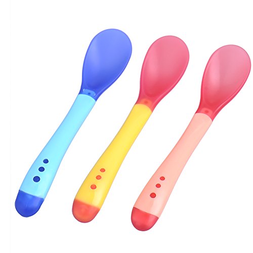 Seguridad Bebé cuchara de sensor de temperatura calor para alimentos alimentación cucharas, de 3 – color aleatorio