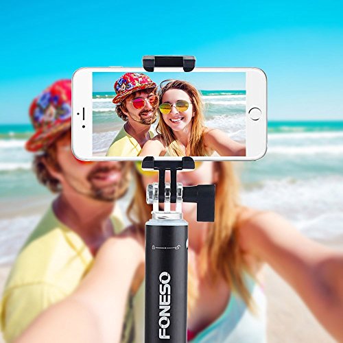 Selfie palo, Foneso Selfie Bluetooth Selfie Stick Monopod Profesional Ajustable Auto-bloqueo con control remoto para Smartphones y GoPro Negro