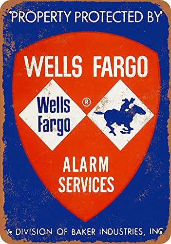 Señal de metal antiguo con texto en inglés «BNIST Property Protected By Wells Fargo» (20 x 30 cm)