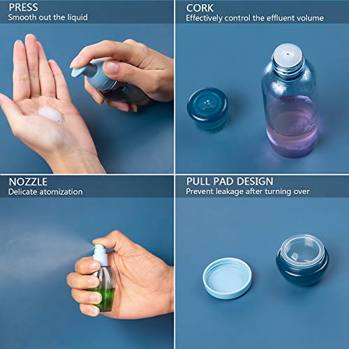 Set Botellas de Viaje, ZWOOS Set Botellas de Viaje Accesorios, 9 Piezas Set de Botellas Cosméticas para Líquidos para Cosméticos Champú Gel Crema + Pipeta y Embudo