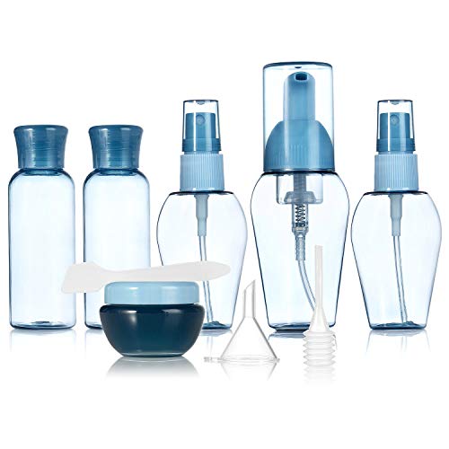 Set Botellas de Viaje, ZWOOS Set Botellas de Viaje Accesorios, 9 Piezas Set de Botellas Cosméticas para Líquidos para Cosméticos Champú Gel Crema + Pipeta y Embudo