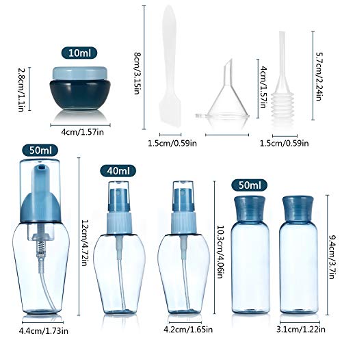 Set Botellas de Viaje, ZWOOS Set Botellas de Viaje Accesorios, 9 Piezas Set de Botellas Cosméticas para Líquidos para Cosméticos Champú Gel Crema + Pipeta y Embudo
