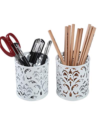 Set de 2 botes redondos para lápices, diseño floreado, color blanco