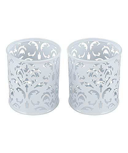 Set de 2 botes redondos para lápices, diseño floreado, color blanco