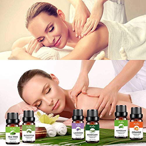 Set de Aceites Esenciales, 6 mejores aceites 100% Natural Puro, Lavanda, Naranja Dulce, Árbol de Té, Eucalipto, Menta, Romero
