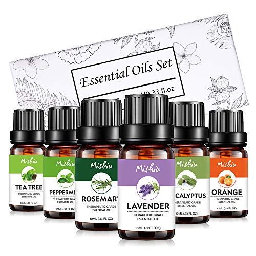 Set de Aceites Esenciales, 6 mejores aceites 100% Natural Puro, Lavanda, Naranja Dulce, Árbol de Té, Eucalipto, Menta, Romero