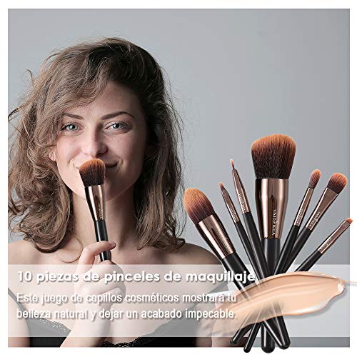 Set de Brochas de Maquillaje Profesional Herramientas Cosméticas Premium Bolsa de Viaje de Regalo Para Mujeres Niña 10 Piezas