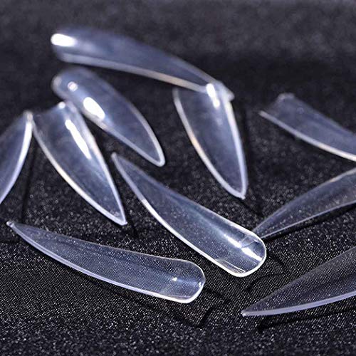 Sethexy 500 piezas Largo Estilete Uñas falsas 10 tamaños Media cubierta Agudo Acrílico Puntas de uñas por Uñas de arte Diseño (Claro)