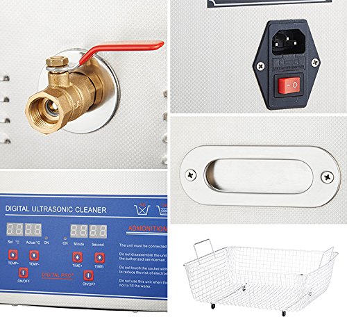 Sfeomi Limpiador Ultrasónico Digital 360W 15L Limpiador Ultrasónico con Temporizador Digital Máquina de Ultrasonido para Limpieza de Acero Inoxidable para Limpiar Anteojos Anillos (15L)