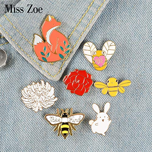 SFFSMD Conejo Elf Colección Bosque Esmalte Pernos de Dibujos Animados Animales broches Abeja Regalo Pin Pin de la Solapa Personalizado for Niños Niña (Color : Blanco)