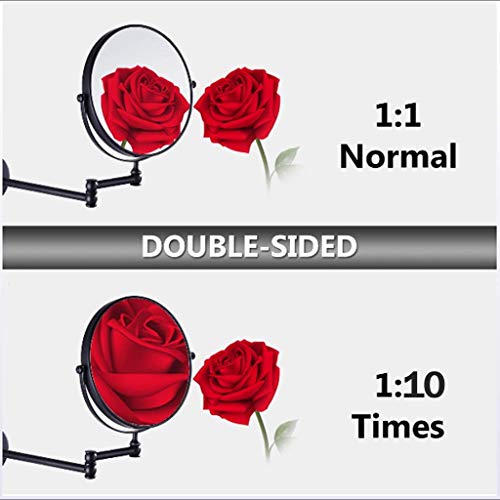 SGSG Espejo de Maquillaje montado en la Pared Aumento de 10x, Espejo de Maquillaje de Doble Cara de 8 Pulgadas para baño, Extensible para Maquillaje de Afeitado, Bronce frotado con Aceite