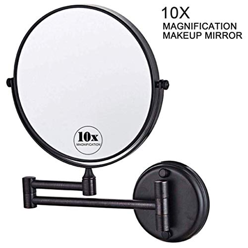 SGSG Espejo de Maquillaje montado en la Pared Aumento de 10x, Espejo de Maquillaje de Doble Cara de 8 Pulgadas para baño, Extensible para Maquillaje de Afeitado, Bronce frotado con Aceite
