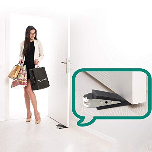 Shackcom 2 pcs Topes para Puertas con 2 Soportes-Caucho antideslizante y acero inoxidable - Cuñas de Puerta Tapones de Goma-almohadillas de búfer - para baldosas, alfombras, pisos de madera y laminado