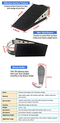 Shackcom 2 pcs Topes para Puertas con 2 Soportes-Caucho antideslizante y acero inoxidable - Cuñas de Puerta Tapones de Goma-almohadillas de búfer - para baldosas, alfombras, pisos de madera y laminado