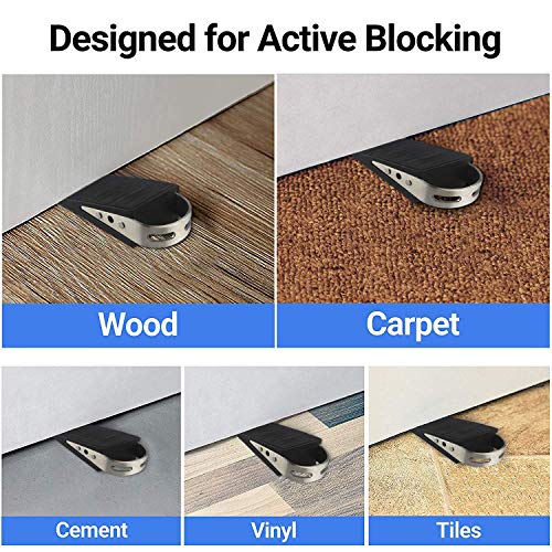 Shackcom 2 pcs Topes para Puertas con 2 Soportes-Caucho antideslizante y acero inoxidable - Cuñas de Puerta Tapones de Goma-almohadillas de búfer - para baldosas, alfombras, pisos de madera y laminado