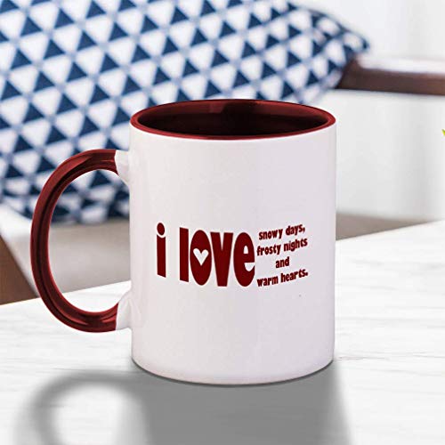 SHALLY Maroon Love Snowy Days Frosty Night Warm Hearts Ceramic Cup Colored Mug - Maroon