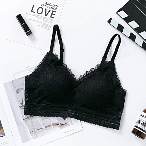 Shangpin no Trace ningún Anillo de Acero cómodo, Ropa de Dormir de Yoga Transpirable, Las Mujeres se juntan con una Correa Nude de Encaje Sujetador Negro XL