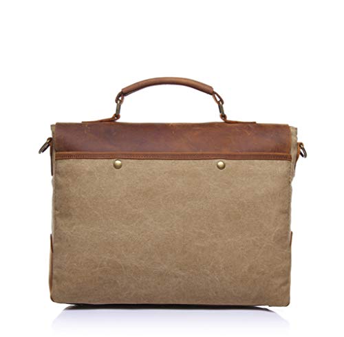 SHENGY Bolso para Hombres De Lona Marrón, Maletín De Cuero, Bolsa De Viaje De Negocios De Cuero, Estuche para Laptop De 14 Pulgadas, Almacenamiento De Gran Capacidad,3