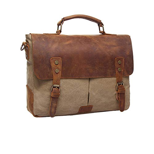 SHENGY Bolso para Hombres De Lona Marrón, Maletín De Cuero, Bolsa De Viaje De Negocios De Cuero, Estuche para Laptop De 14 Pulgadas, Almacenamiento De Gran Capacidad,3