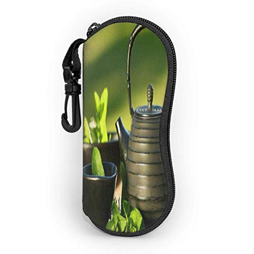 sherry-shop Bamboo Tea Wallpaper Estuche para gafas de sol Estuche suave para anteojos Estuche para anteojos con cremallera de neopreno ultraligero, 17cm × 8cm