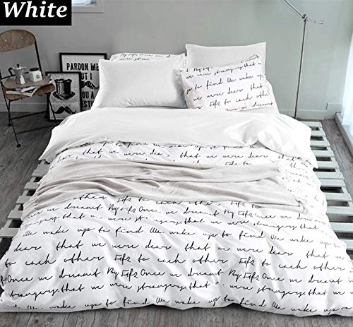 SHJIA Estampado de Letras Juegos de Fundas nórdicas Juegos de Cama King, Juego de sábanas y cobertores Juego de Cama Dormitorio Ropa de Cama Ropa de Cama Gris Blanco 200x230cm