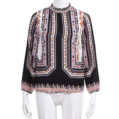 SHOBDW LiquidacióN De Ventas Moda SeñOras Formales De La Oficina Mujer De ImpresióN Gasa Collar del Soporte Camisa Retro Blusa OtoñO Invierno De Manga Larga Tops (Negro,S)