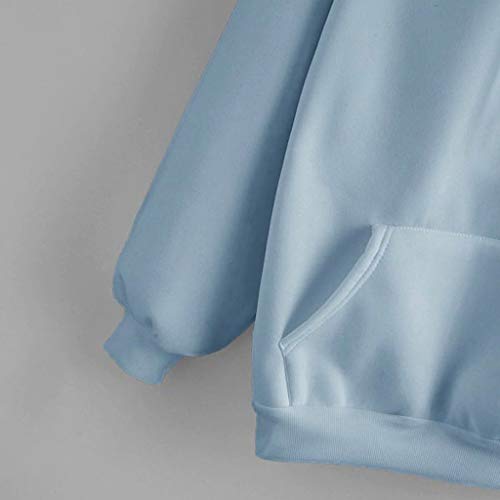 SHOBDW Liquidación Venta Moda para Mujer Sudadera con Capucha Pullover Blusa con Bolsillo Sólido Flojo 2019 Otoño Invierno Manga Larga para Mujer Tops (M, Azul)