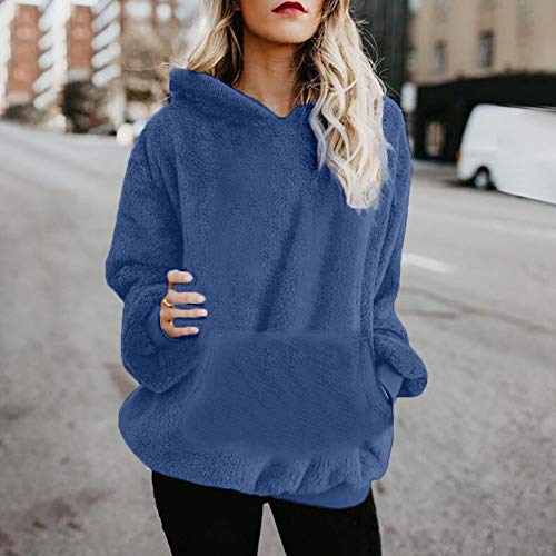SHOBDW Liquidación Venta Mujer Sudadera con Capucha Suelta Tallas Grandes Jersey de Mujer Jersey otoño Invierno Manga Larga Remata Abrigo cálido (L, Azul Oscuro)