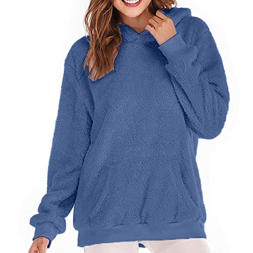 SHOBDW Liquidación Venta Mujer Sudadera con Capucha Suelta Tallas Grandes Jersey de Mujer Jersey otoño Invierno Manga Larga Remata Abrigo cálido (L, Azul Oscuro)