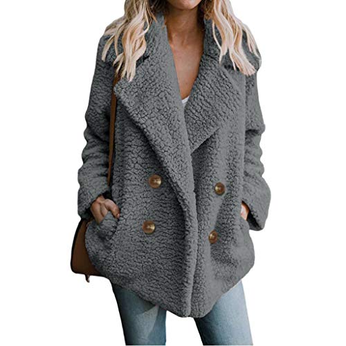 SHOBDW Mujer Chaqueta para Mujer de Moda Sólida Chaqueta Casual Otoño Invierno Tops de Manga Larga Parka cálida Outwear Abrigo para Mujer Turn Down Collar Overcoat Ladies Outercoat (XL, Gris)